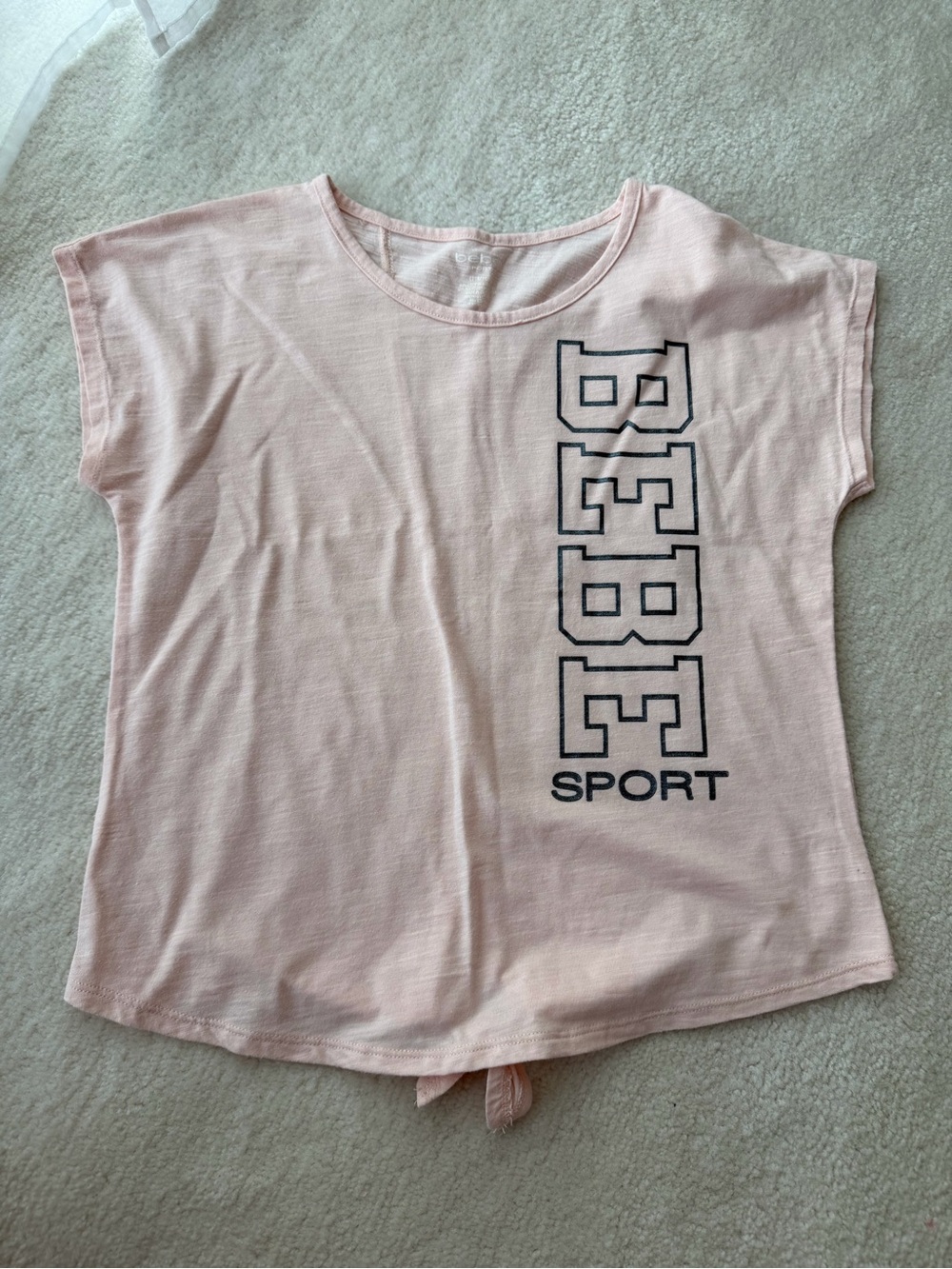 Bebe Light Pink Short Sleeve Tee with Vertical Logo